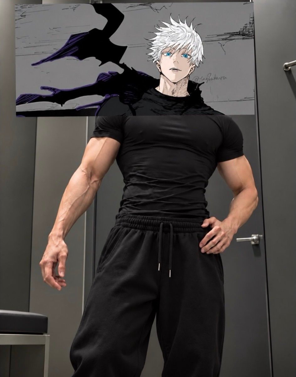 muscular person with anime overlay