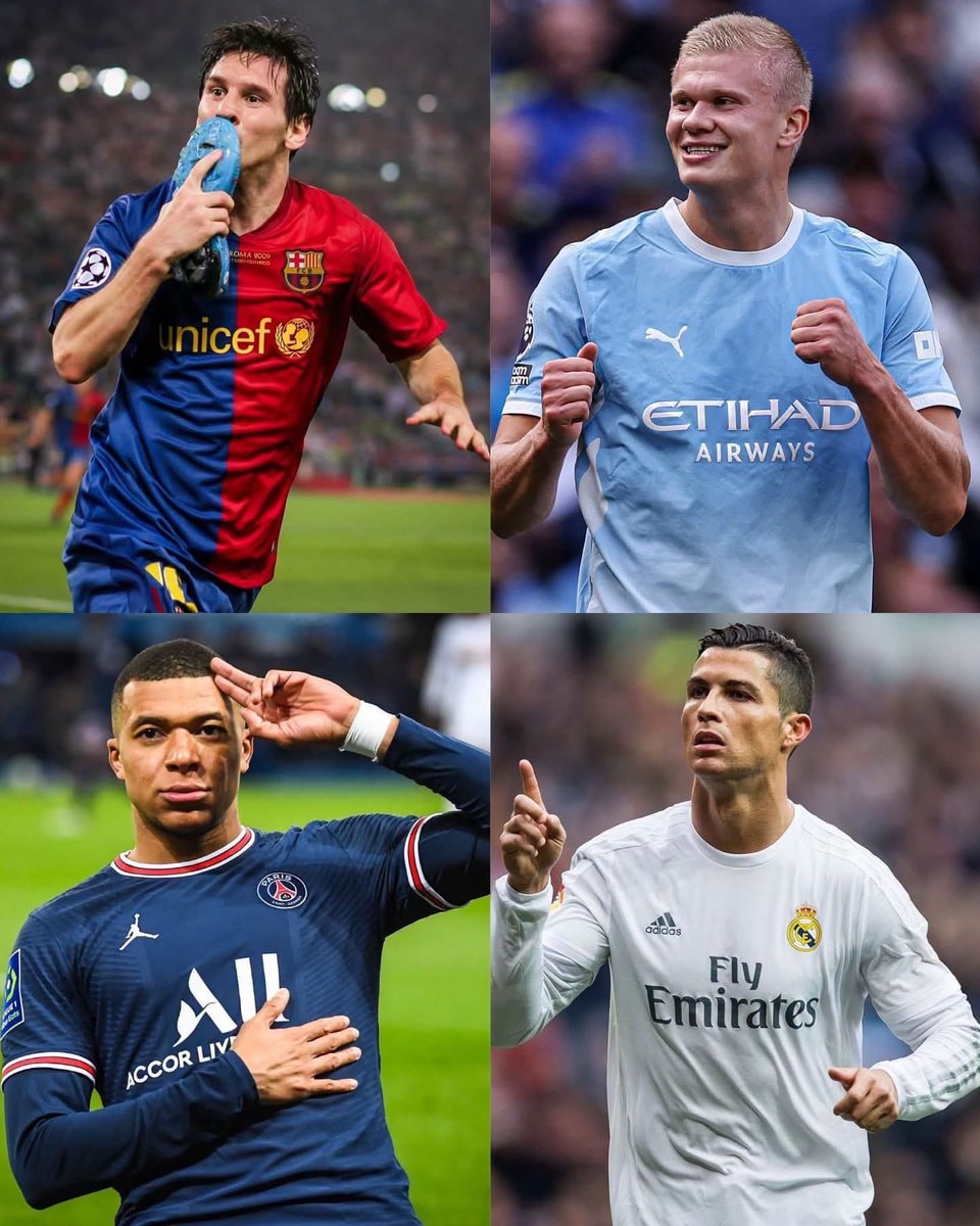 Messi Haaland Mbappe Ronaldo 300 goals