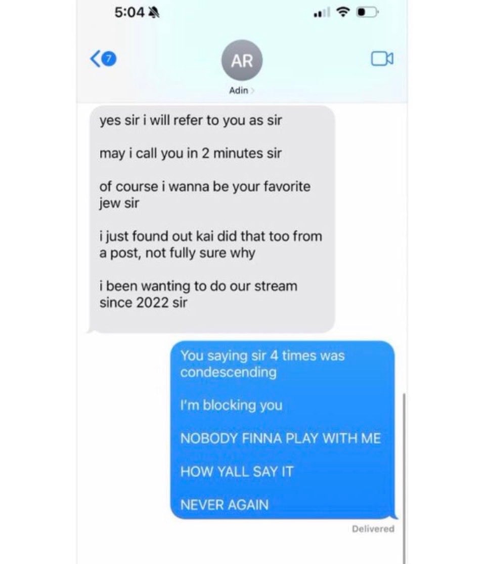 Adin Ross blocks user over sir usage