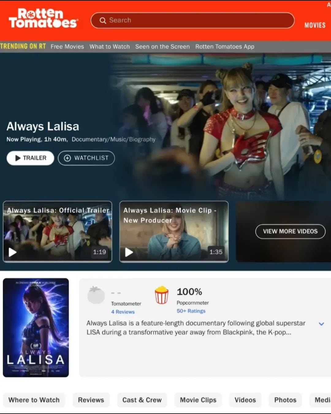 Always Lalisa 100% Popcornmeter on Rotten Tomatoes (photo 2 of 3) Always Lalisa 100% Popcornmeter on Rotten Tomatoes (photo 2 of 3)