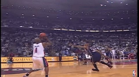 Basketball player number 1 shooting GIF