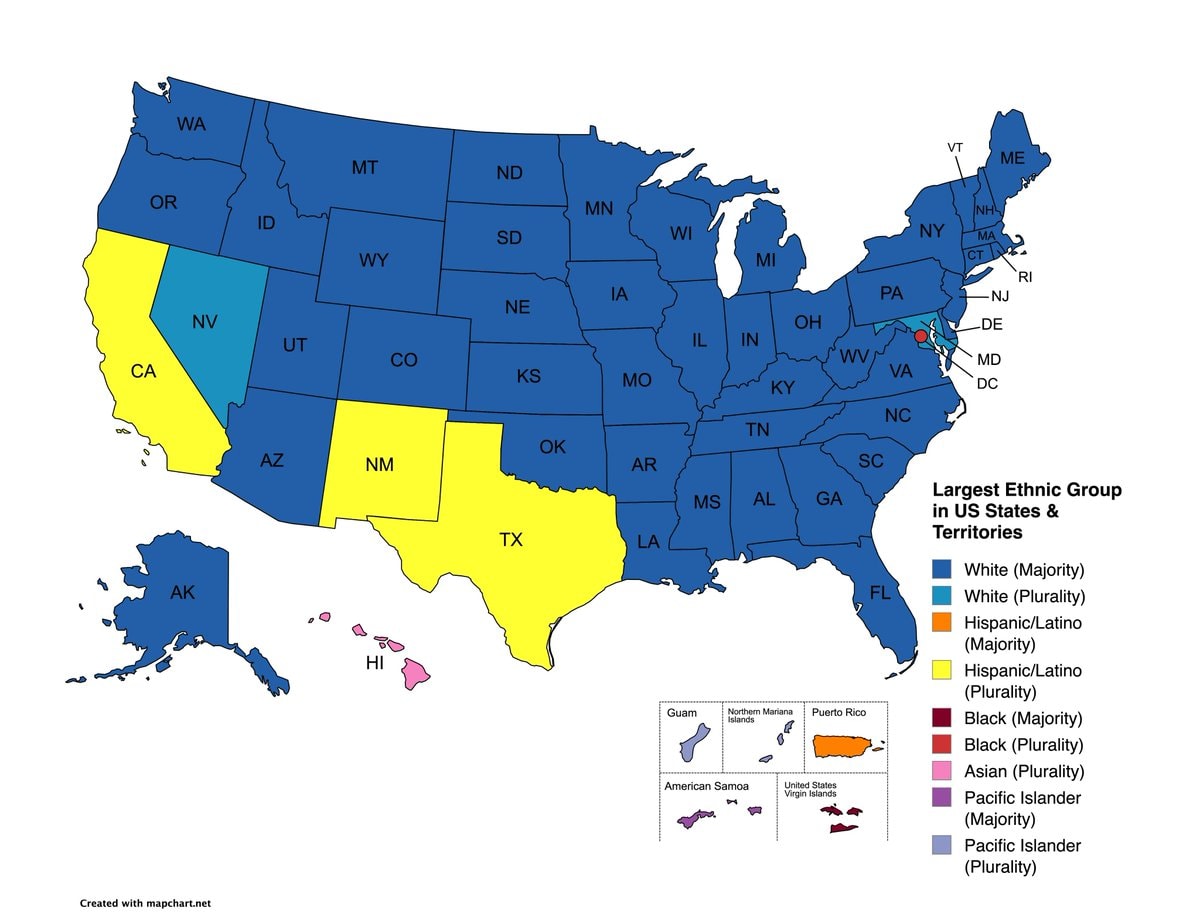 Largest ethnic group by US state map