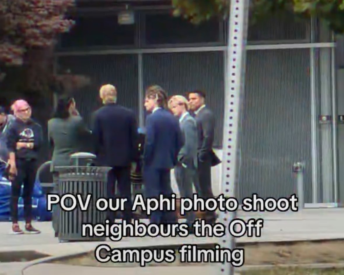 Off Campus cast on set