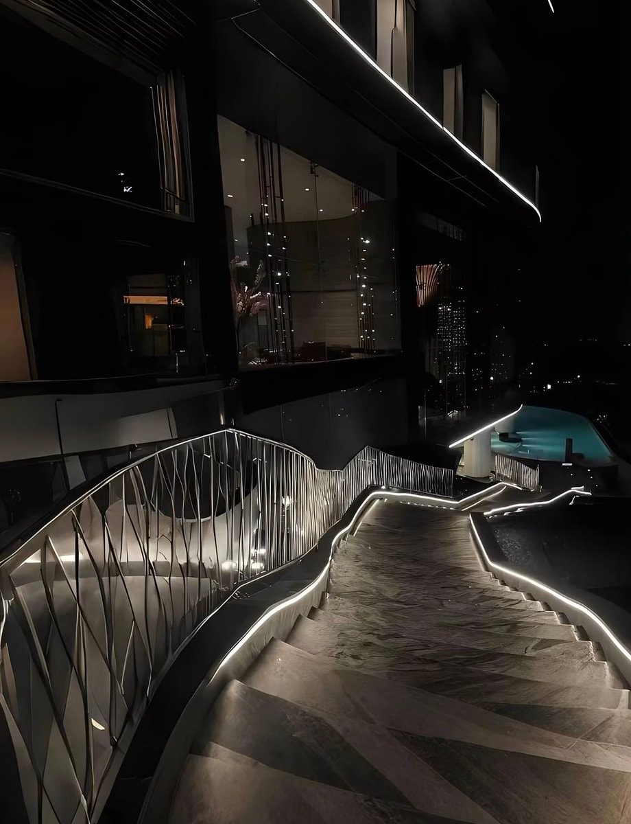 modern outdoor staircase at night