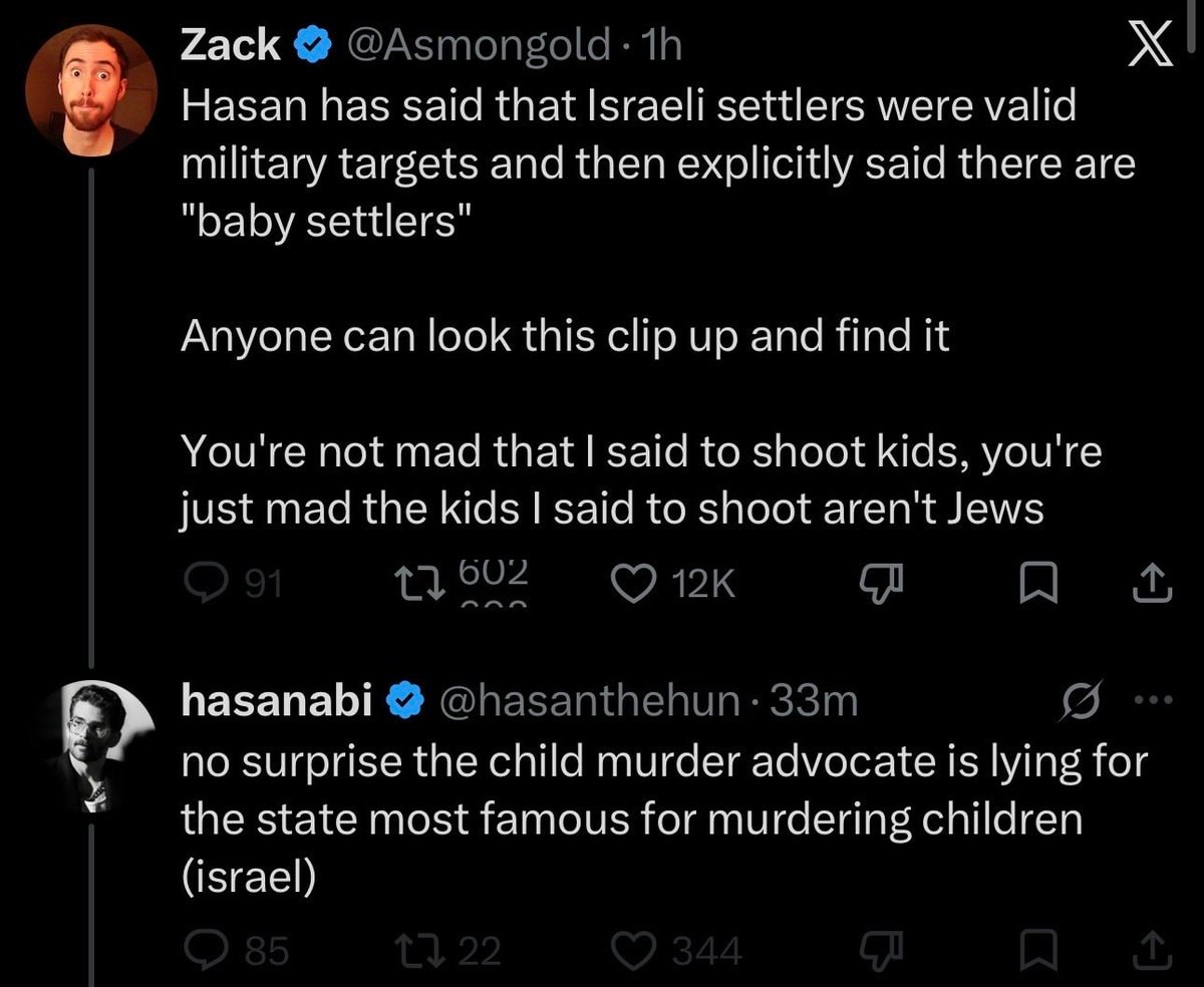 Asmongold and Hasan clash over Israeli settlers (photo 2 of 2) Asmongold and Hasan clash over Israeli settlers (photo 2 of 2)