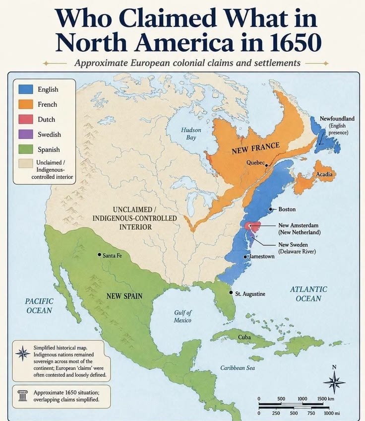 North America colonial claims 1650