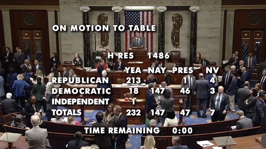 House tables H RES 1486 impeachment vote 232-147