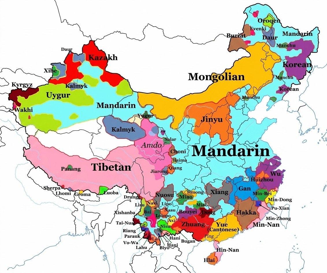 Languages spoken in China map Languages spoken in China map