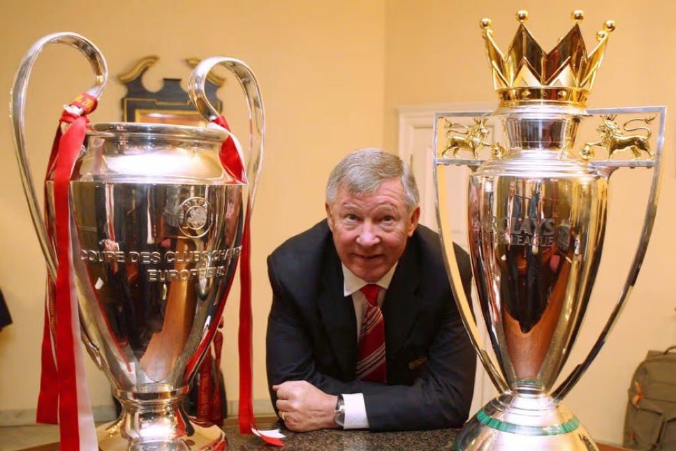Sir Alex Ferguson Champions League Premier League trophies