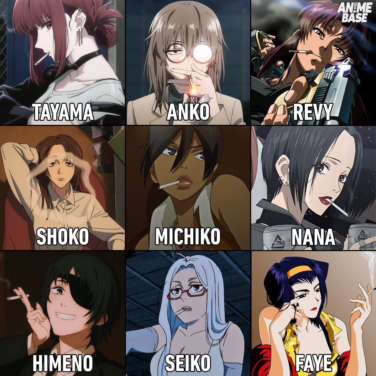 Smoking anime women grid