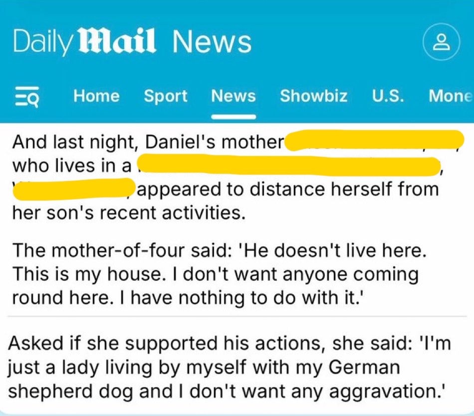 Danny Tommo mother details leaked by Daily Mail