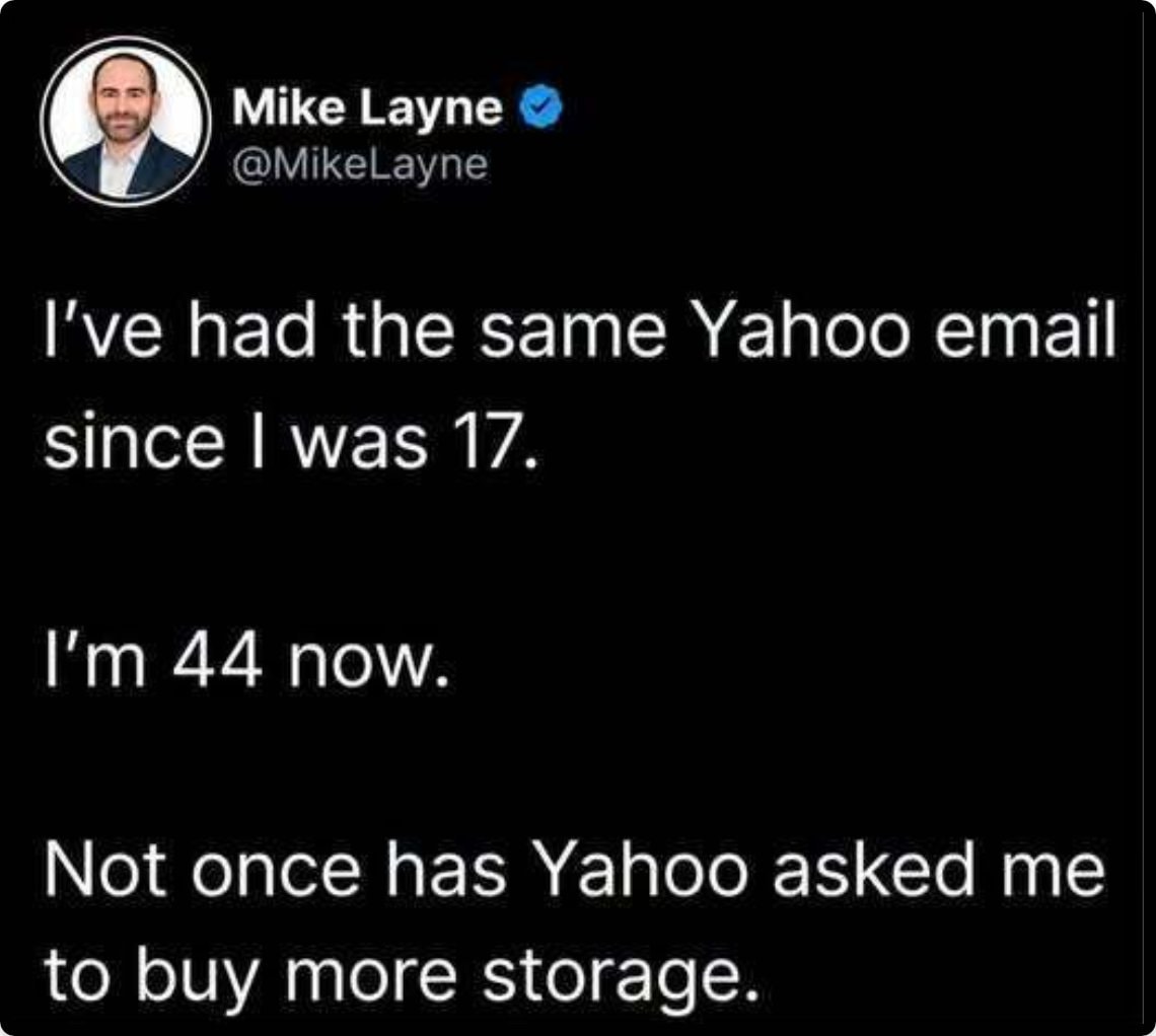 Mike Layne Yahoo email storage change