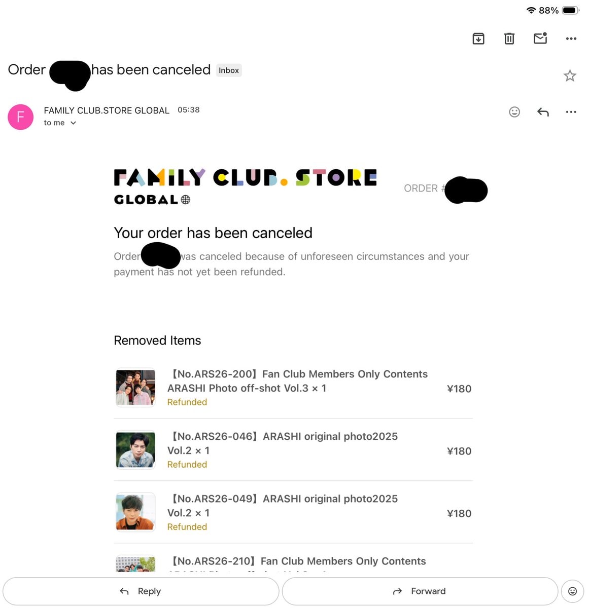 Arashi Family Club Store order canceled (photo 2 of 3)