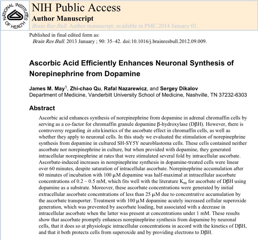 Vitamin C and dopamine research