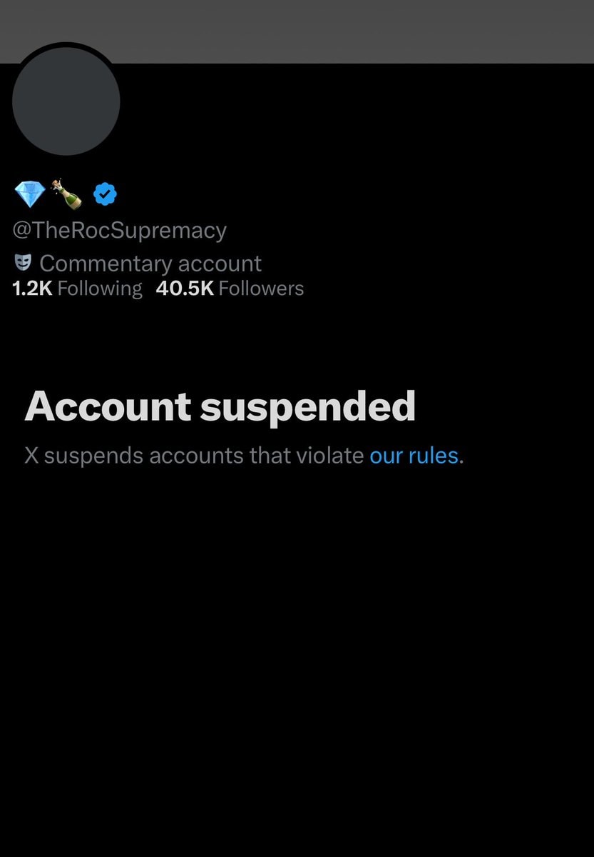 Jay-Z @TheRocSupremacy suspended Jay-Z @TheRocSupremacy suspended