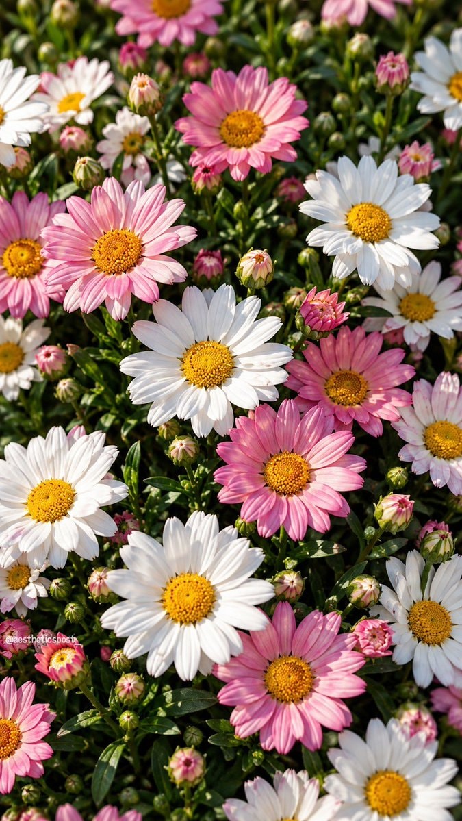 blooming daisies white pink yellow