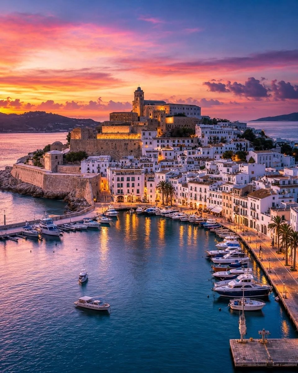 Ibiza Spain sunset harbor