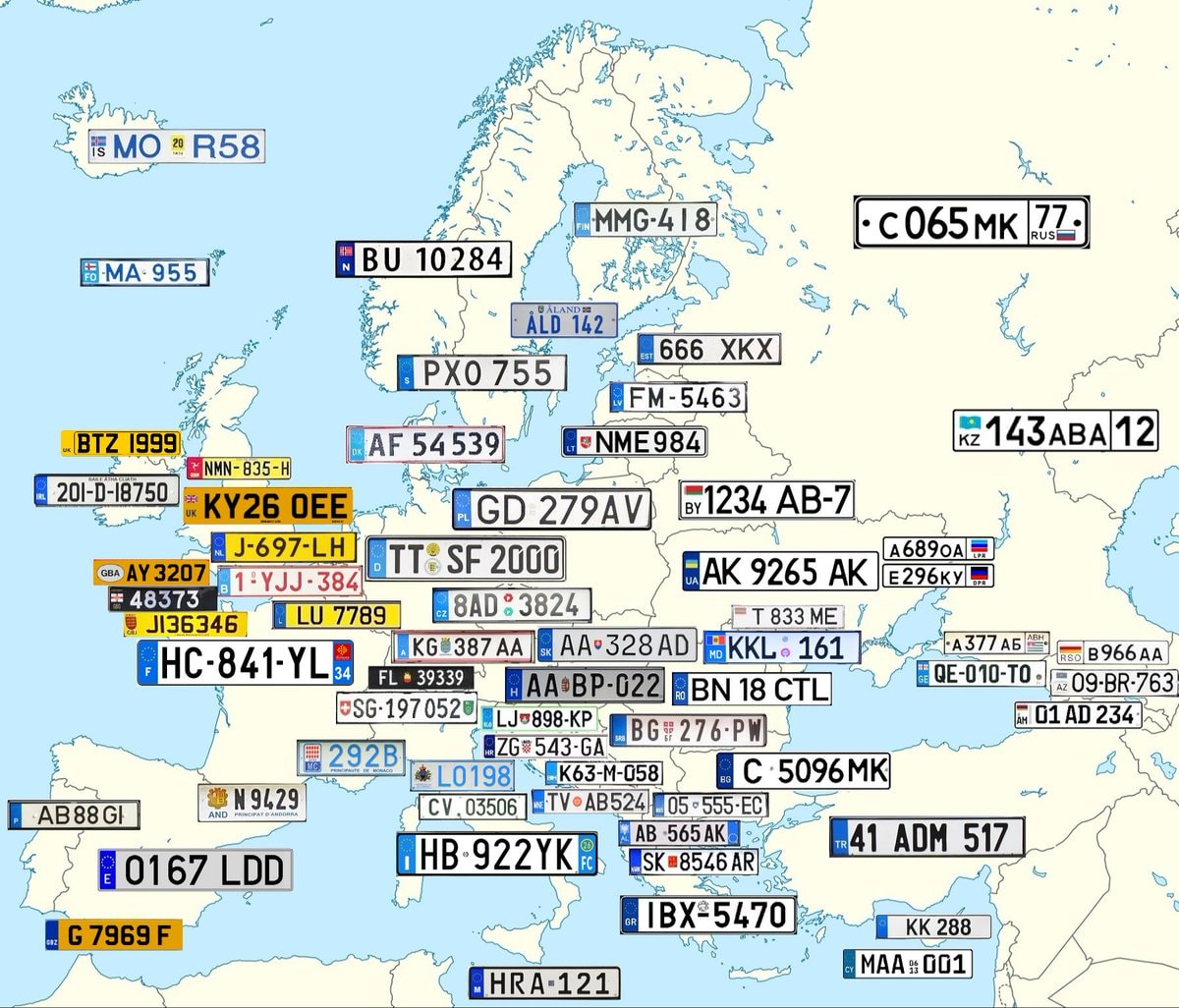 Europe license plate map