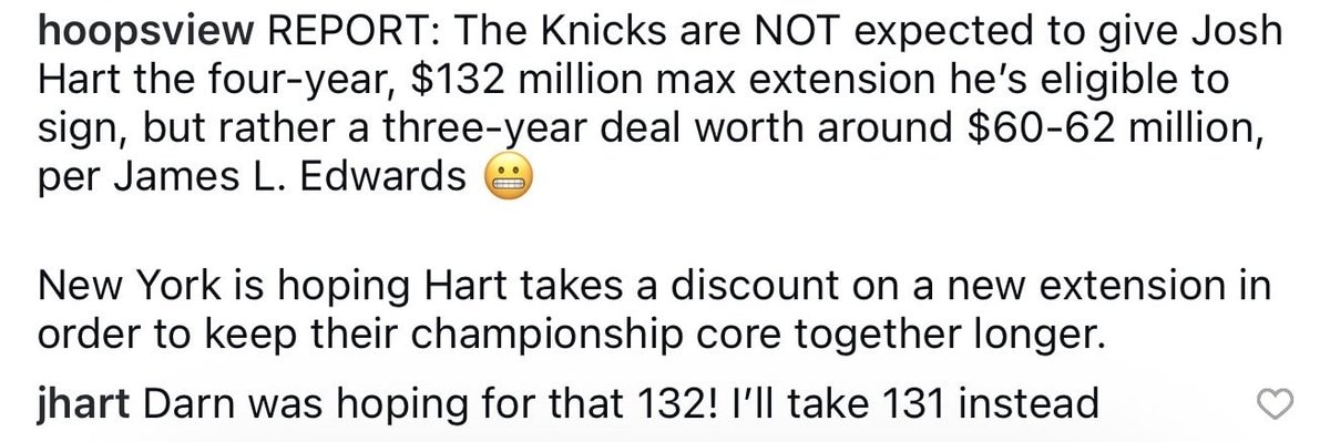 Josh Knicks contract reaction