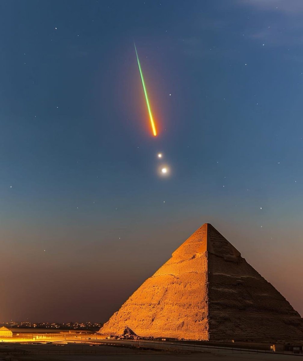 Perseid meteor over the Great Pyramid of Giza Perseid meteor over the Great Pyramid of Giza