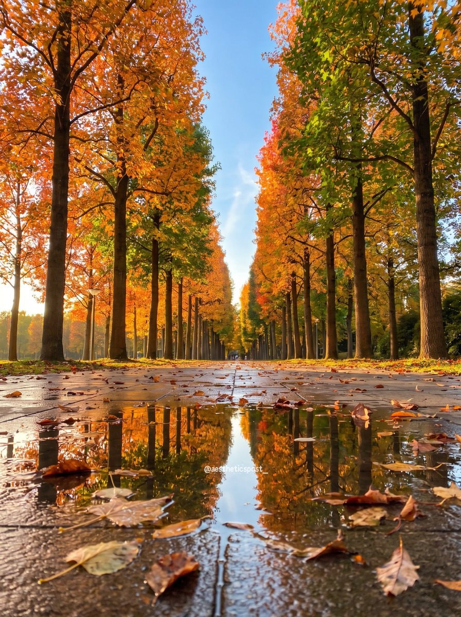 autumn pathway reflection