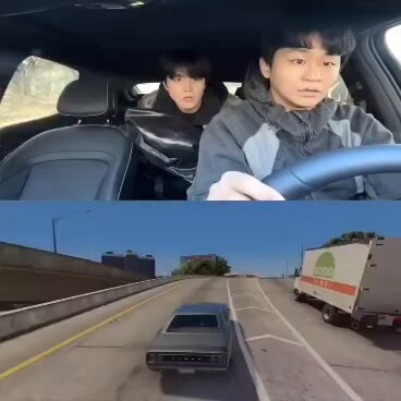 two guys surprised in car
