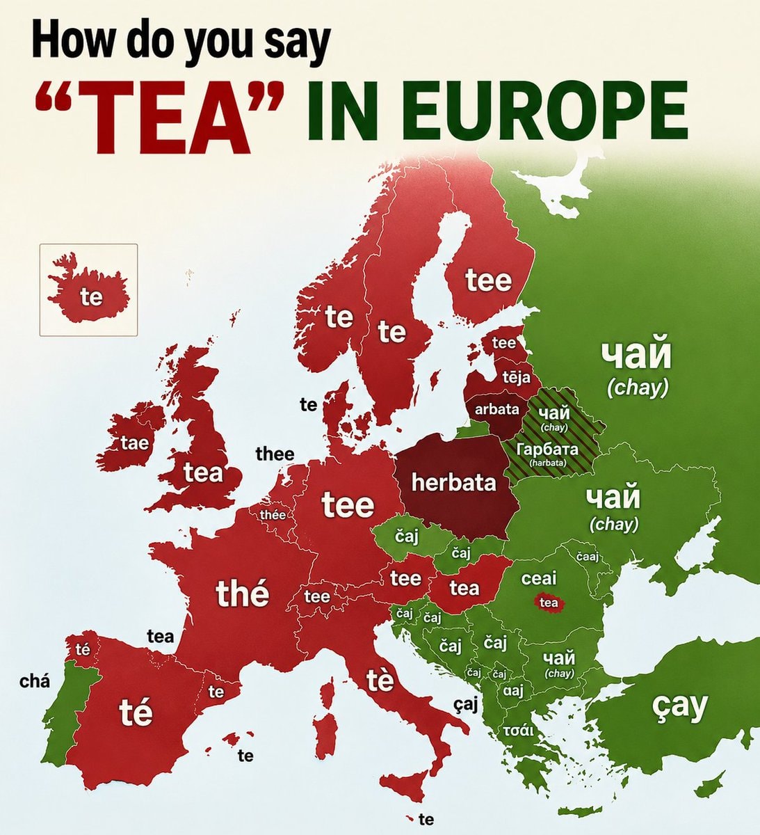 How Europeans say tea map