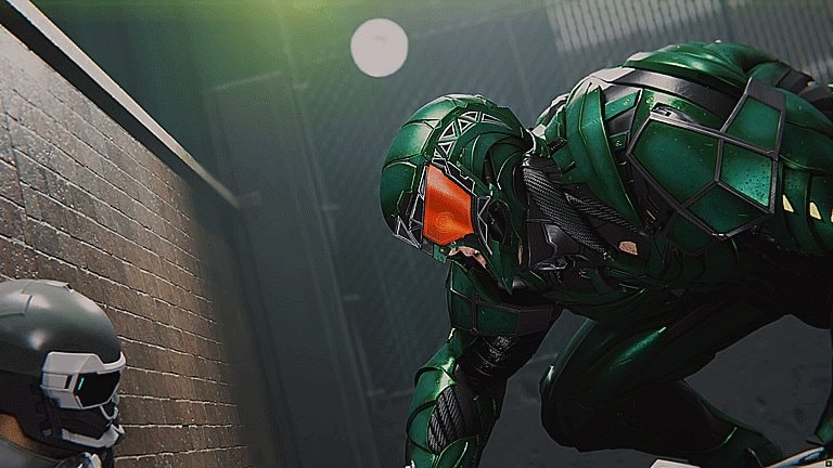 Green and grey suited figures action GIF