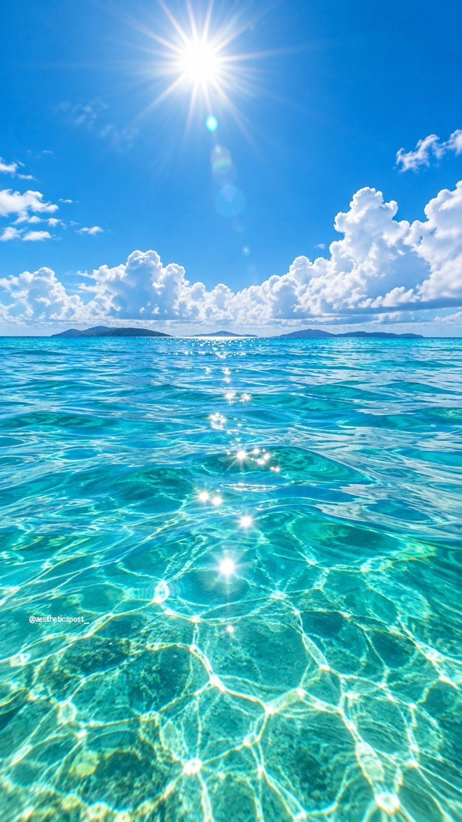 serene ocean scene with distant islands