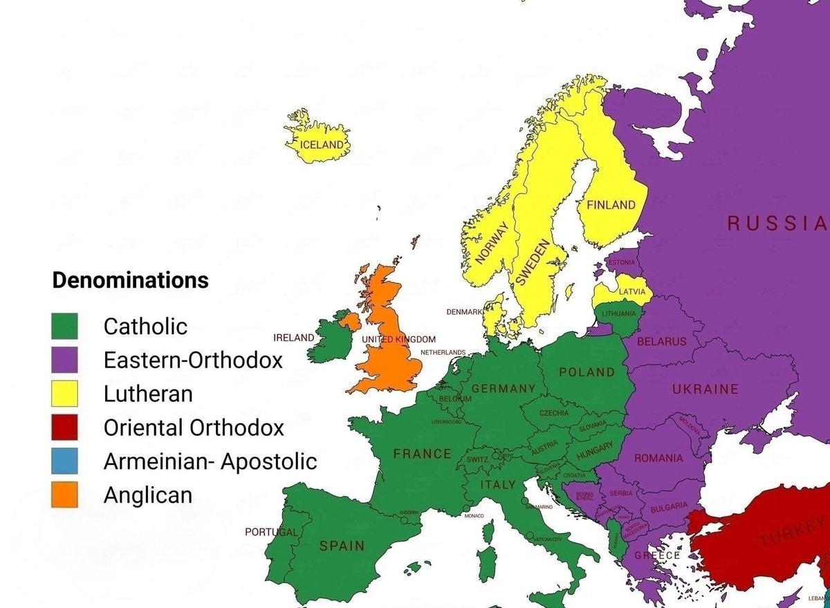 Largest Christian denominations across Europe