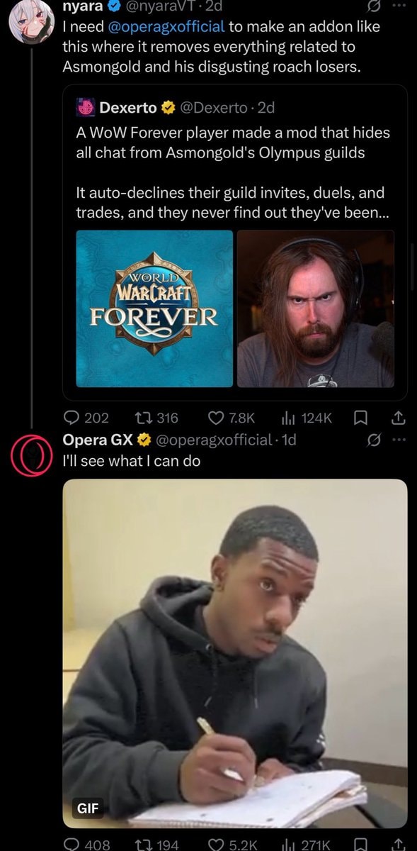 Asmongold responds to Opera GX addon idea