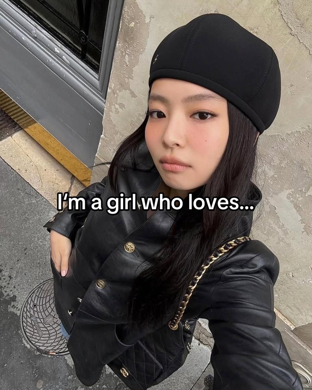 Girl in black beret and leather jacket