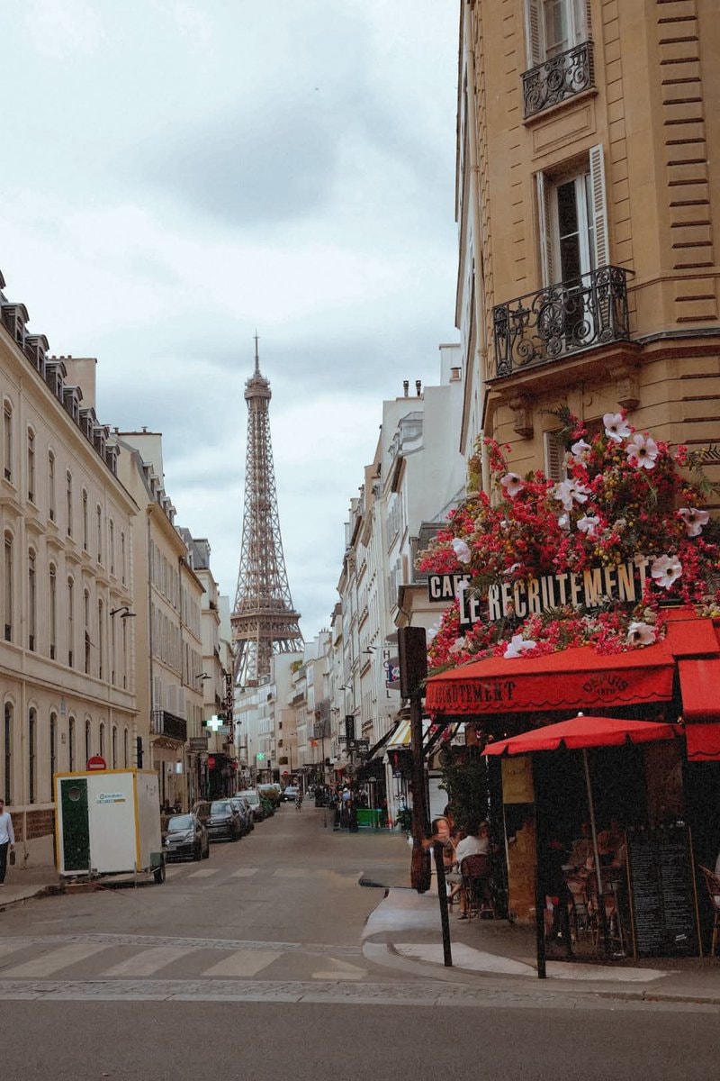 Paris cafe with Eiffel Tower view