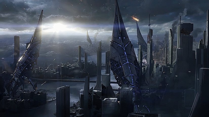 Mass Effect 3 futuristic cityscape loop