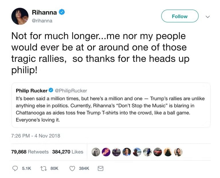 Rihanna Trump rally Don't Stop the Music