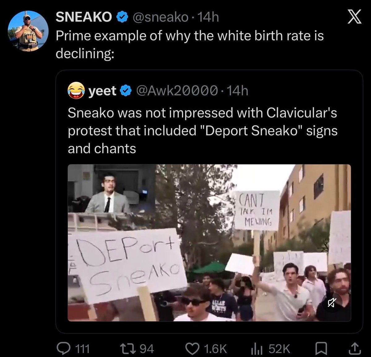 Sneako on Clavicular protest