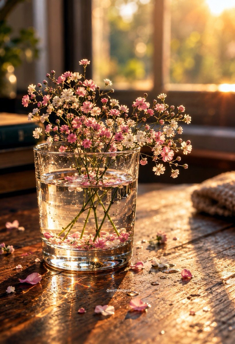 baby's breath in golden light
