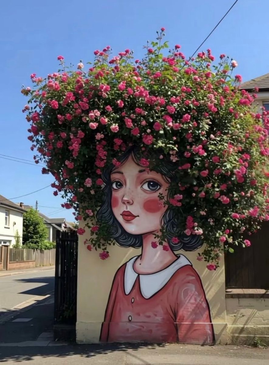 Pink rose crown mural