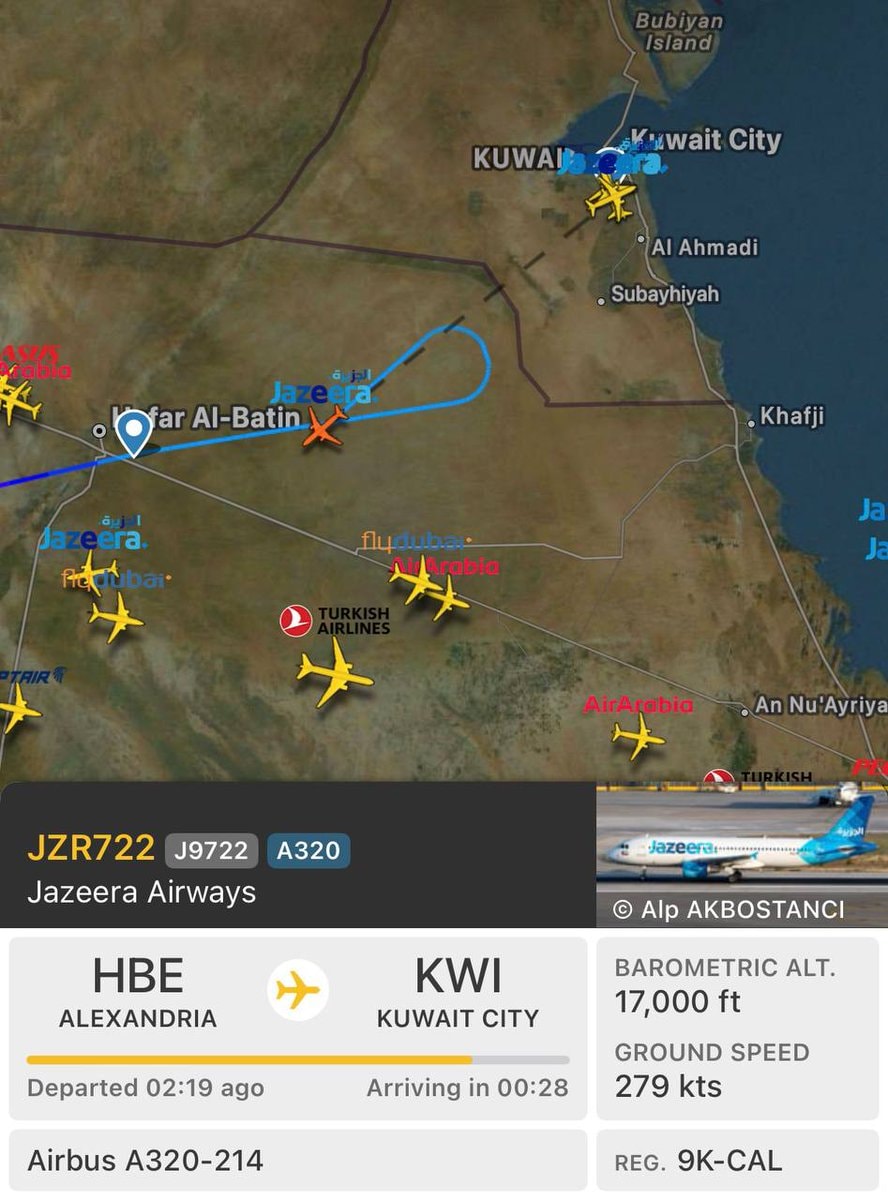 Jazeera JZR722 deviation near Hafar al-Batin