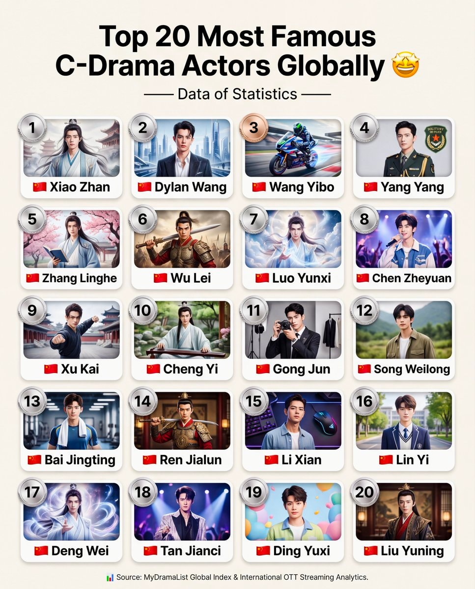 Top 20 Most Famous C-Drama Actors Globally