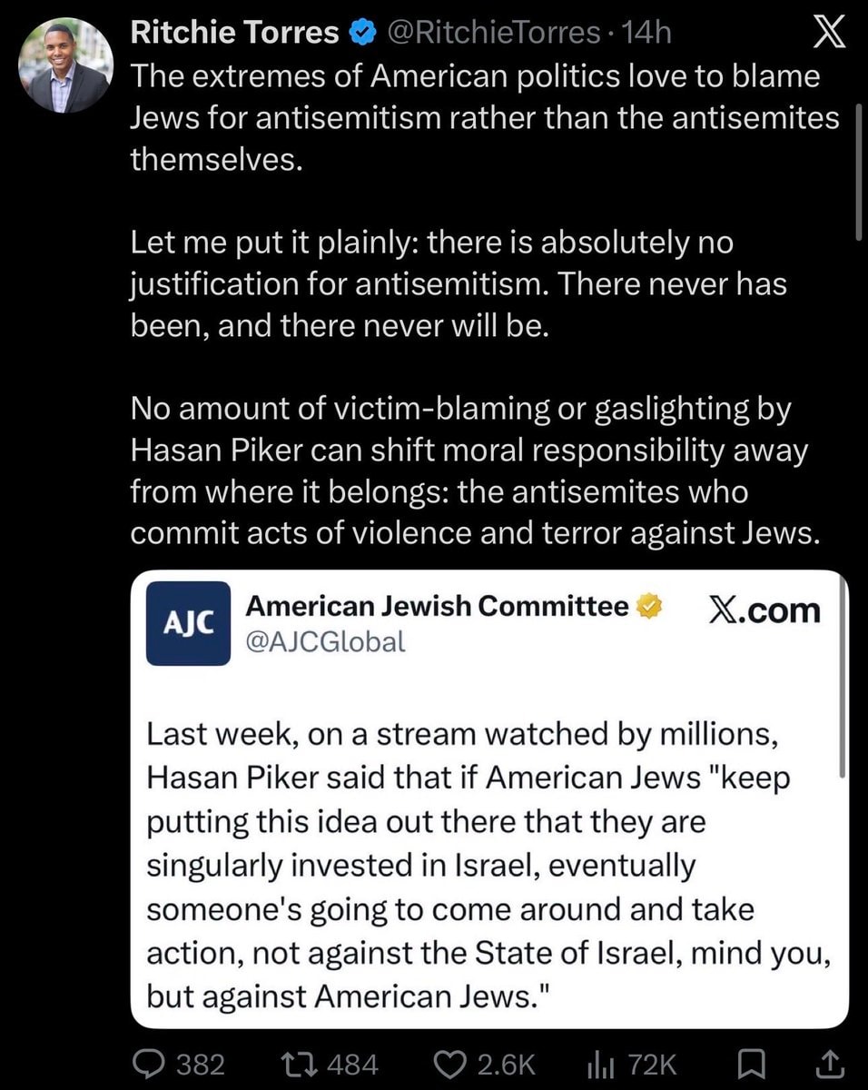 Cory Booker statement on Hasan Piker (photo 2 of 2)