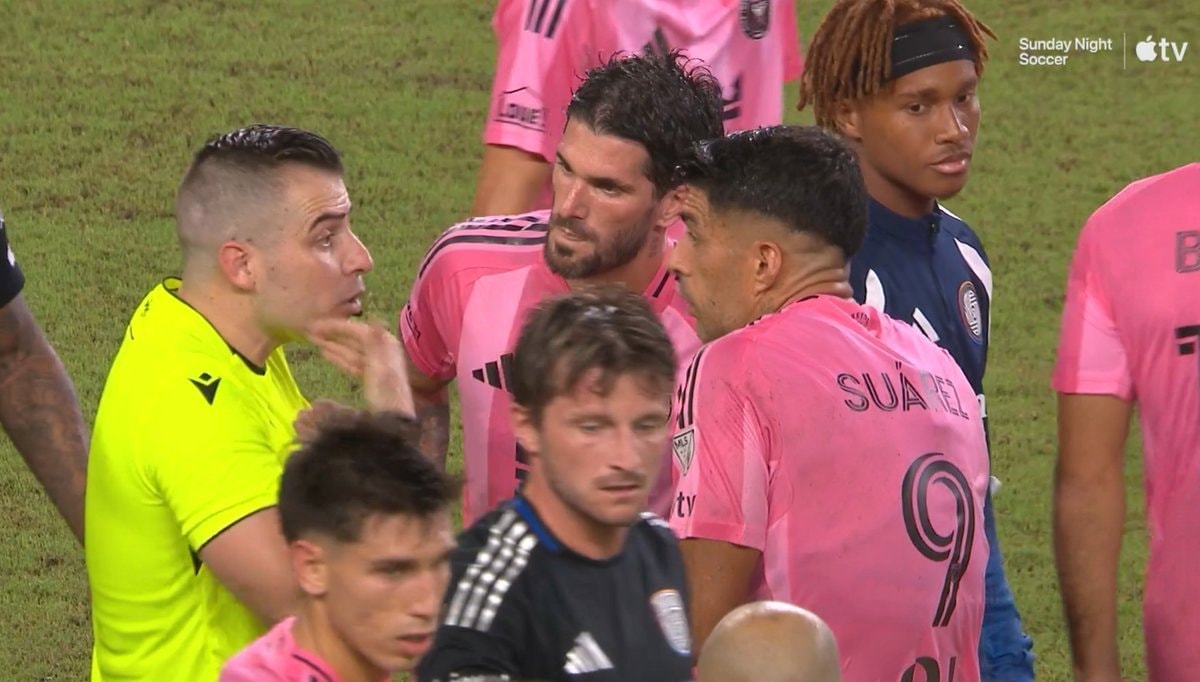 Miami soccer players confront referee
