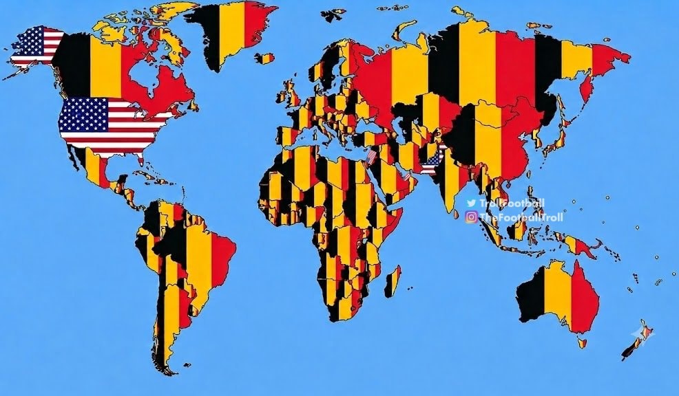 World map Belgium flag Balogun red card rescinded