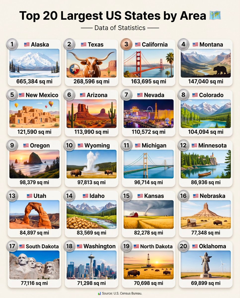 Top 20 Largest US States by Area