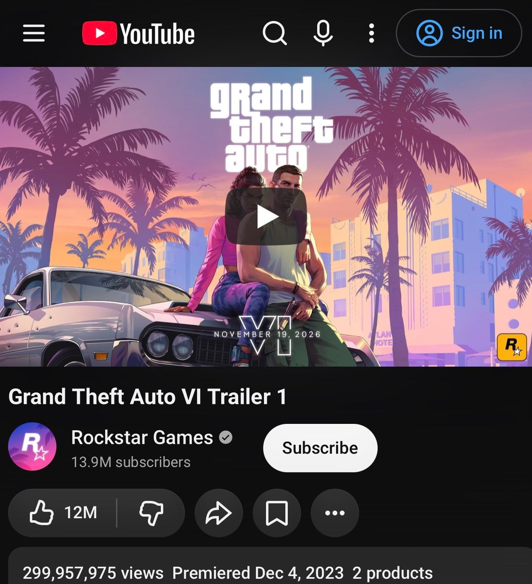 GTA 6 trailer 1 views countdown