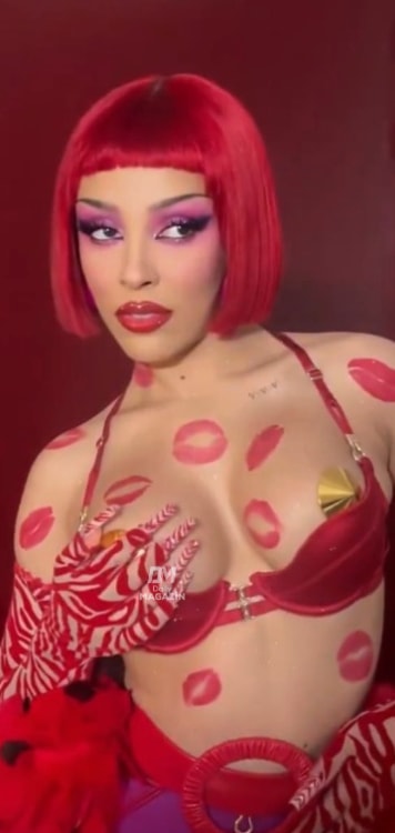 Doja Cat red bikini pose