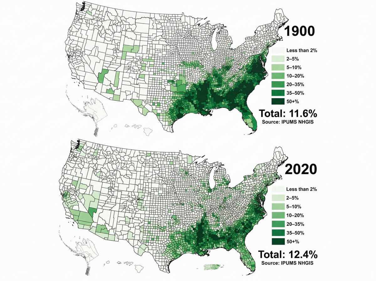 Black Population US 1900 vs 2020