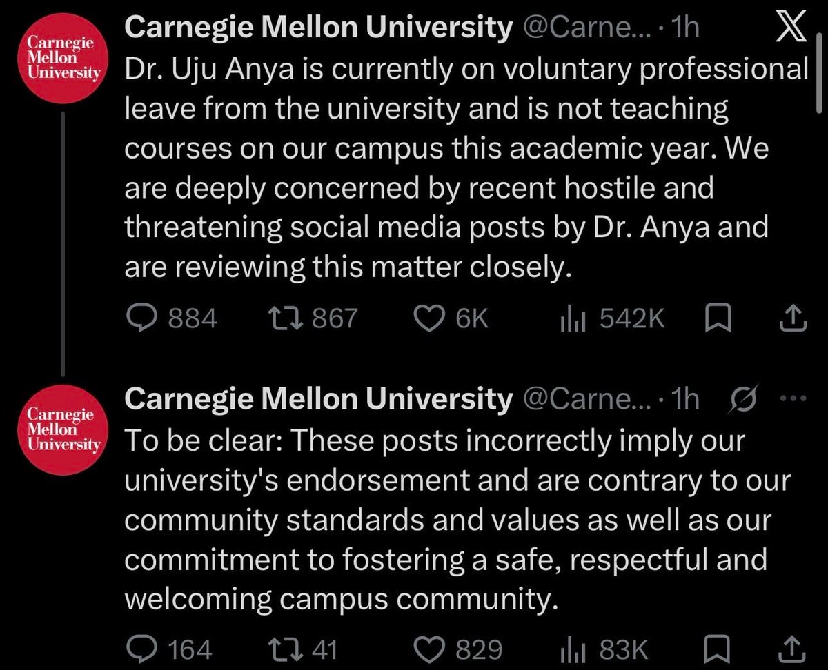 Carnegie Mellon University Dr. Uju Anya statement