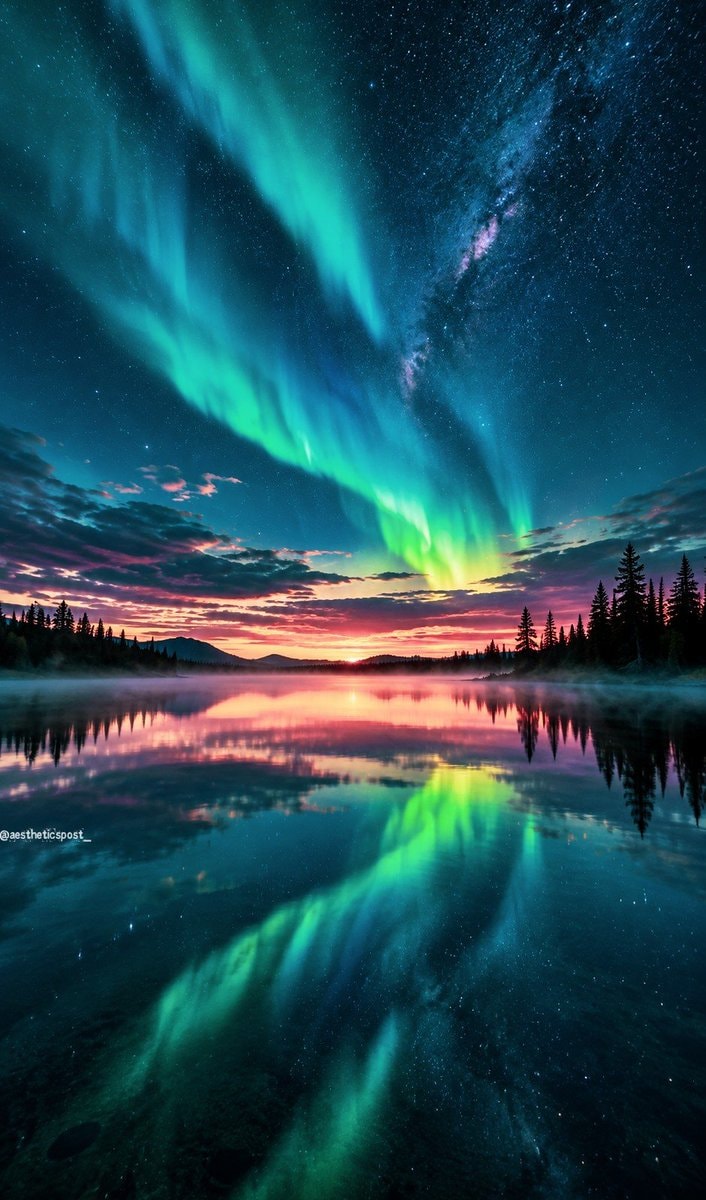 aurora borealis over calm lake