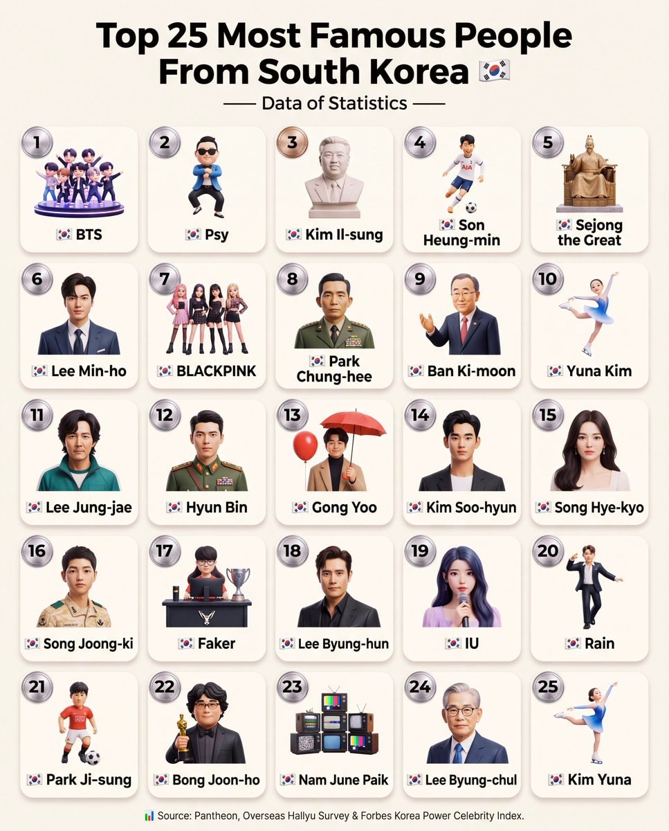 Top 25 most famous South Koreans ranked